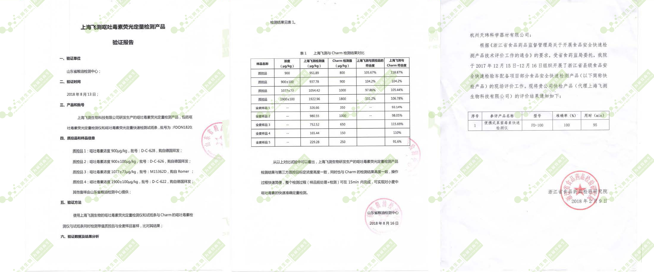 山東省糧油檢測中心和浙江省食藥監(jiān)局驗(yàn)證報告